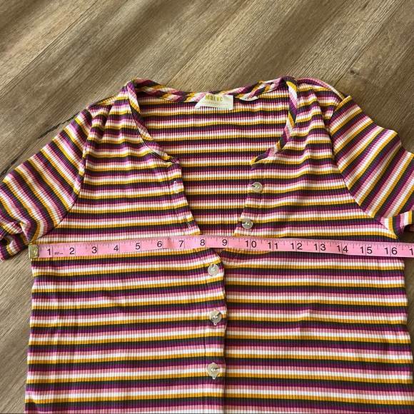Anthropologie Maeve Rib Striped Short Sleeve Tee L - Picture 7 of 10